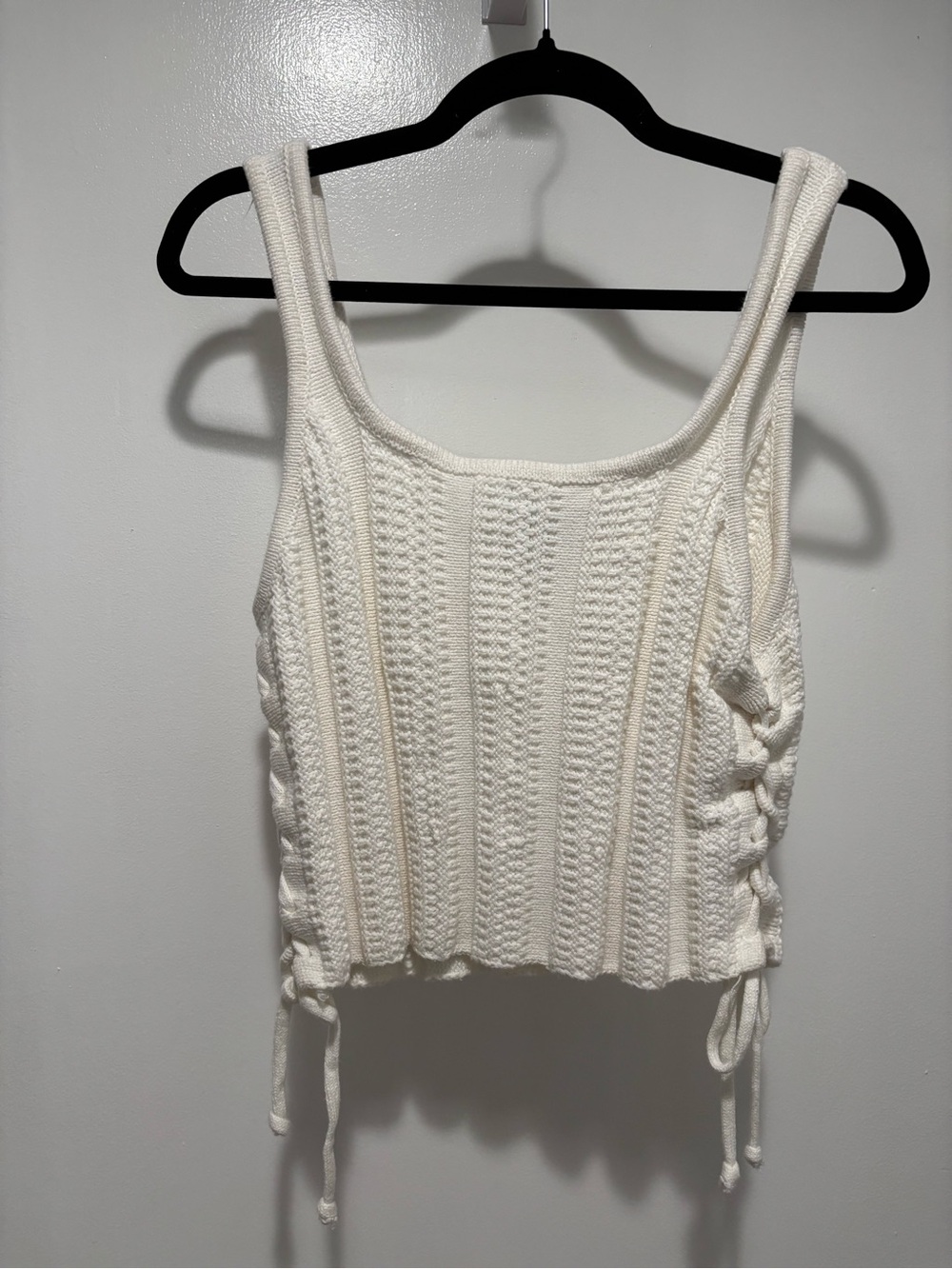 Forever 21 Cream Lace-Up Knit Crop Tank Medium